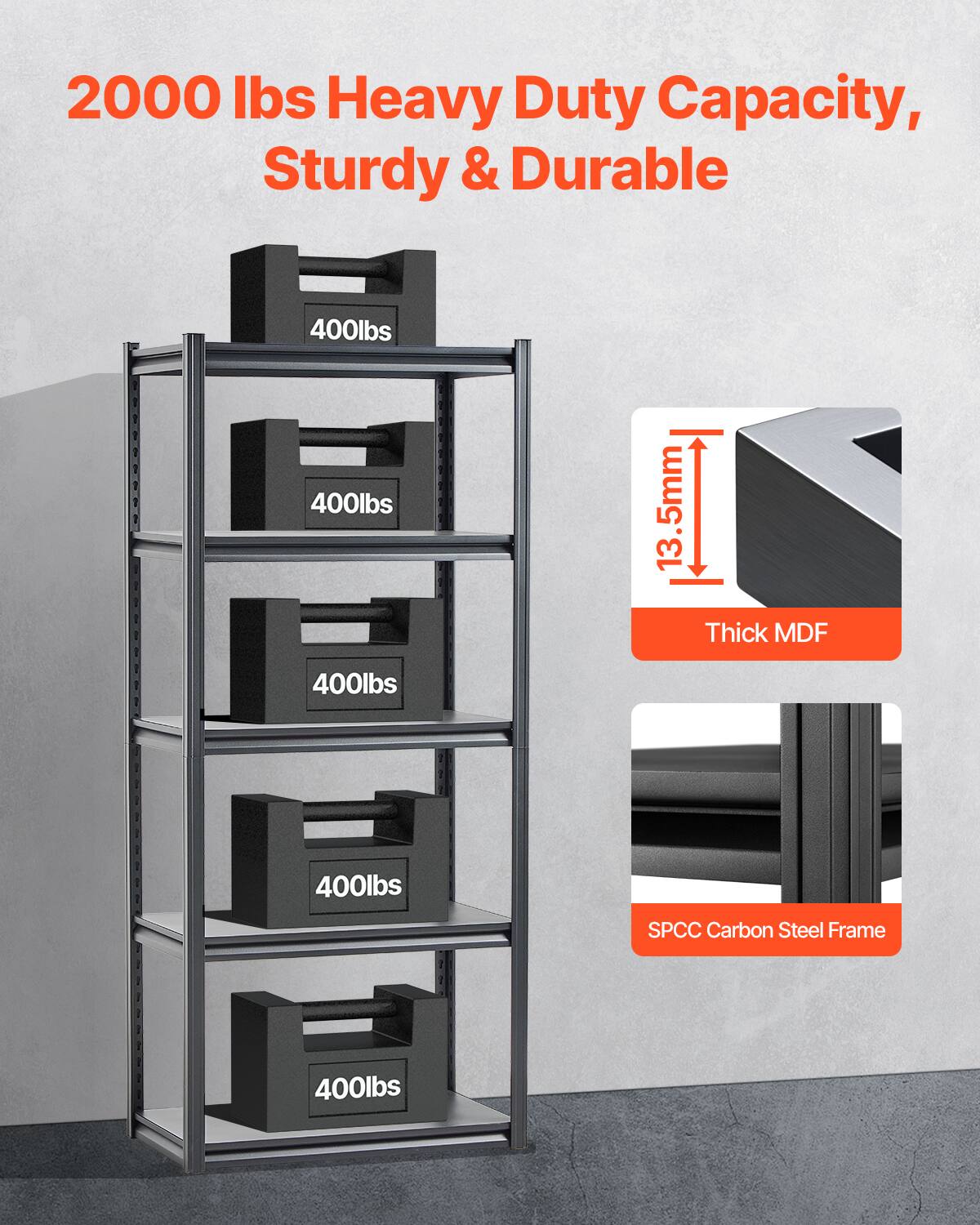 2000 lbs Heavy Duty Capacity, Sturdy & Durable
400lbs
400lbs
13.5mm I Thick MDF
400lbs
400lbs
SPCC Carbon Steel Frame