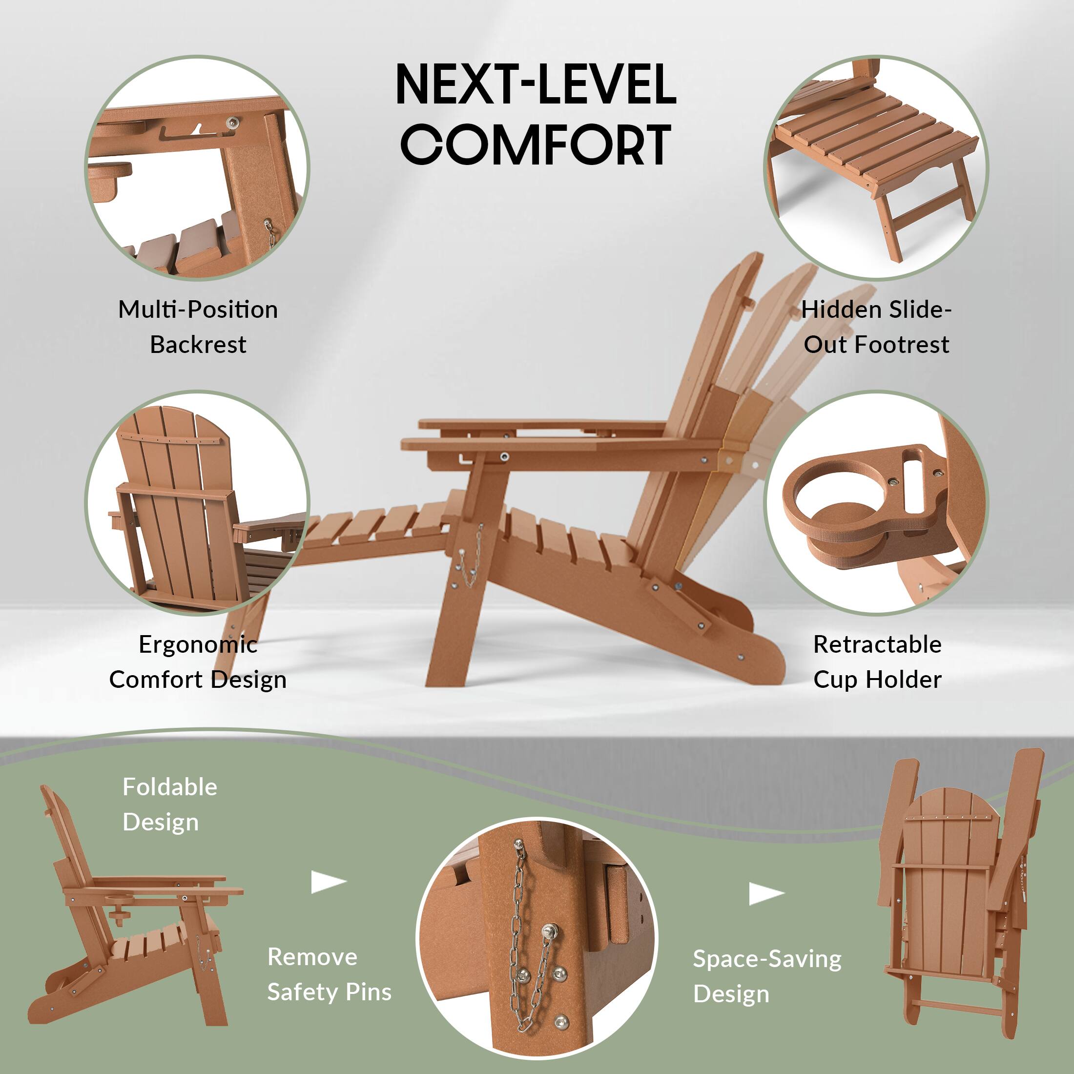 NEXT-LEVEL COMFORT

- Multi-Position Backrest
- Hidden Slide-Out Footrest
- Ergonomic Comfort Design
- Retractable Cup Holder
- Foldable Design
- Remove Safety Pins
- Space-Saving Design