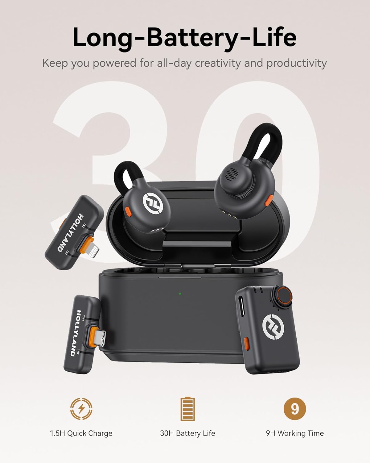 Long-Battery-Life  
Keep you powered for all-day creativity and productivity  

1.5H Quick Charge  
30H Battery Life  
9H Working Time
