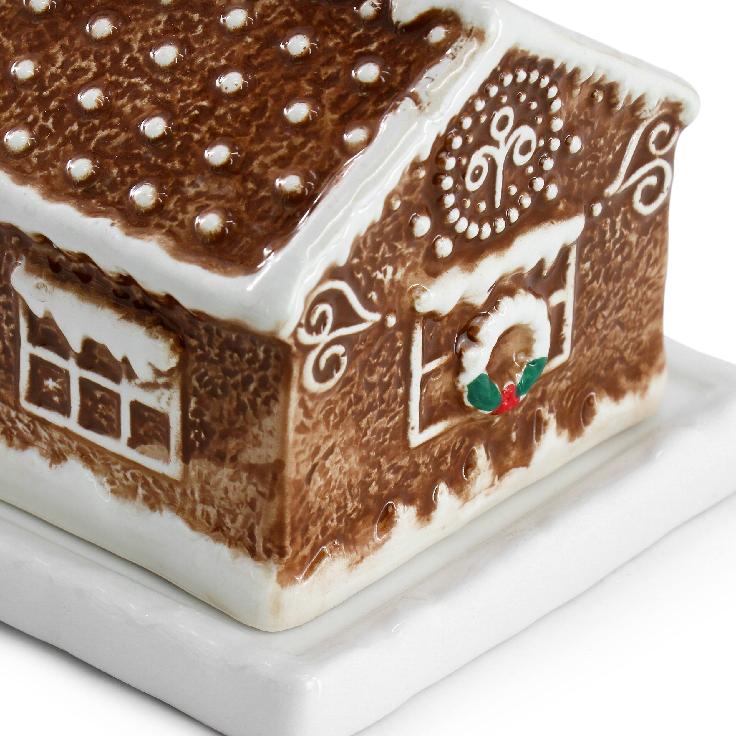 Alt View 2. Martha Stewart - Martha Stewart 7in x 3.7in Ceramic Gingerbread House Butter Dish in Brown - Brown.