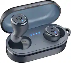 Front. TOZO - T10 Earbuds Wireless, Bluetooth Headphone, Clear Sound, 55H, Comfortable Fit, Fast Connect, ENC Mic, IPX8, APP-32EQ - Blue.