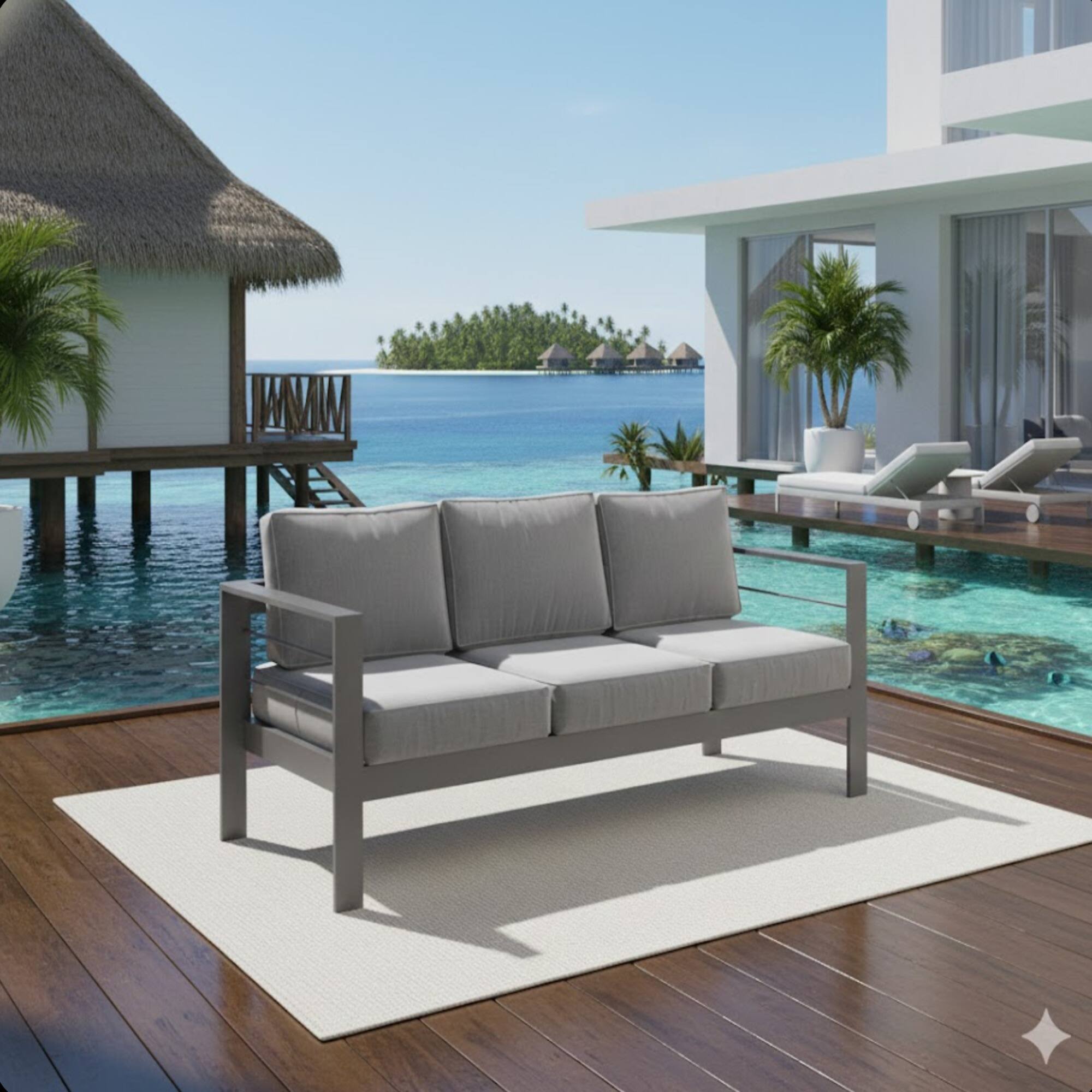 Left. Mondawe - 73" 3 Seat Outdoor Aluminum Patio Sofa with Cushions - Gray.