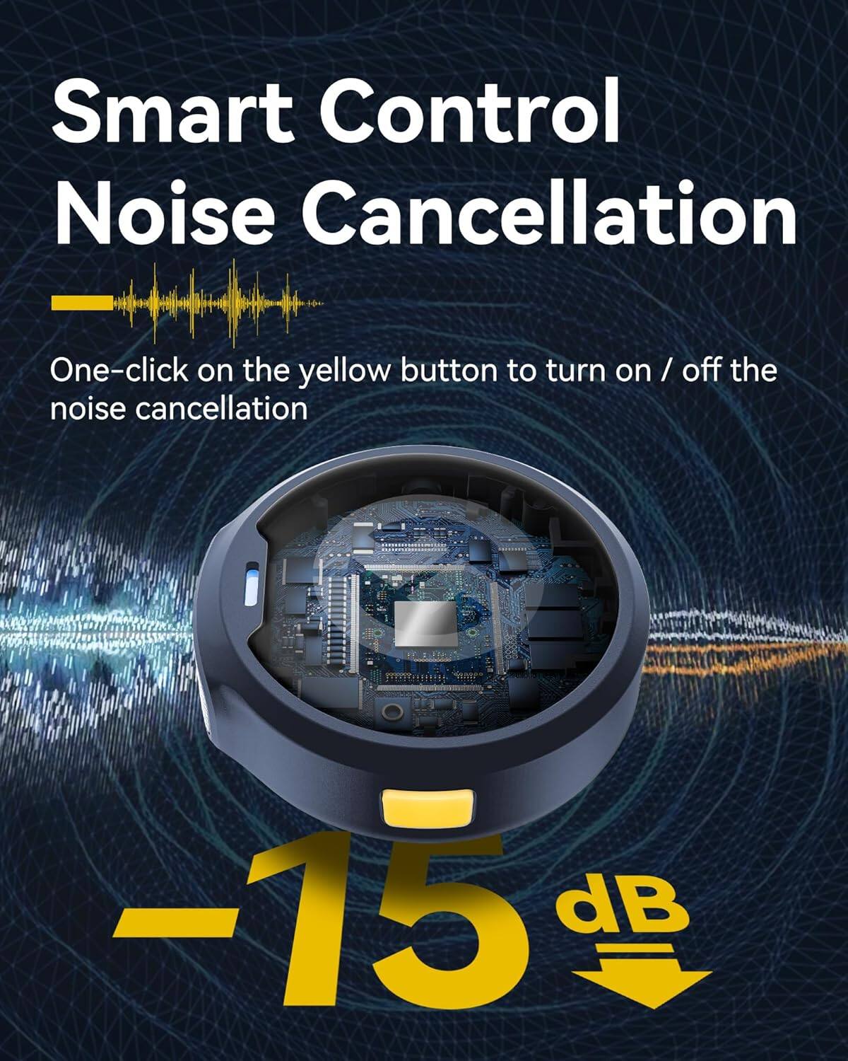 Smart Control Noise Cancellation

One-click on the yellow button to turn on / off the noise cancellation

-15 dB