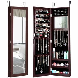 Ecooso - Wall and Door Mounted Mirrored Jewelry Cabinet Organizer with Storage Compartments