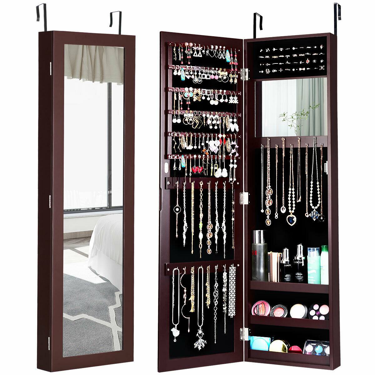 Front. Ecooso - Wall and Door Mounted Mirrored Jewelry Cabinet Organizer with Storage Compartments.