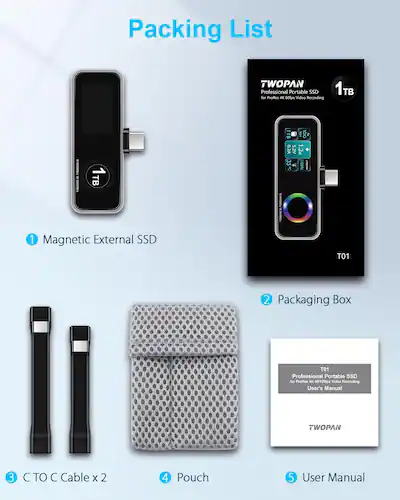 TWOPAN Magnetic Portable SSD for ProRes 4K 60fps Video Recording