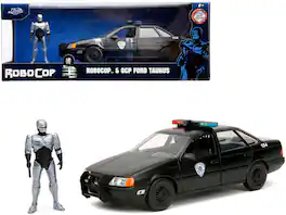 Jada - Ford Taurus OCP Matt Black Detroit Police with Robocop Figure 35th Anniversary Robocop 1987 Movie Hollywood Rides 1/24 - Matte Black