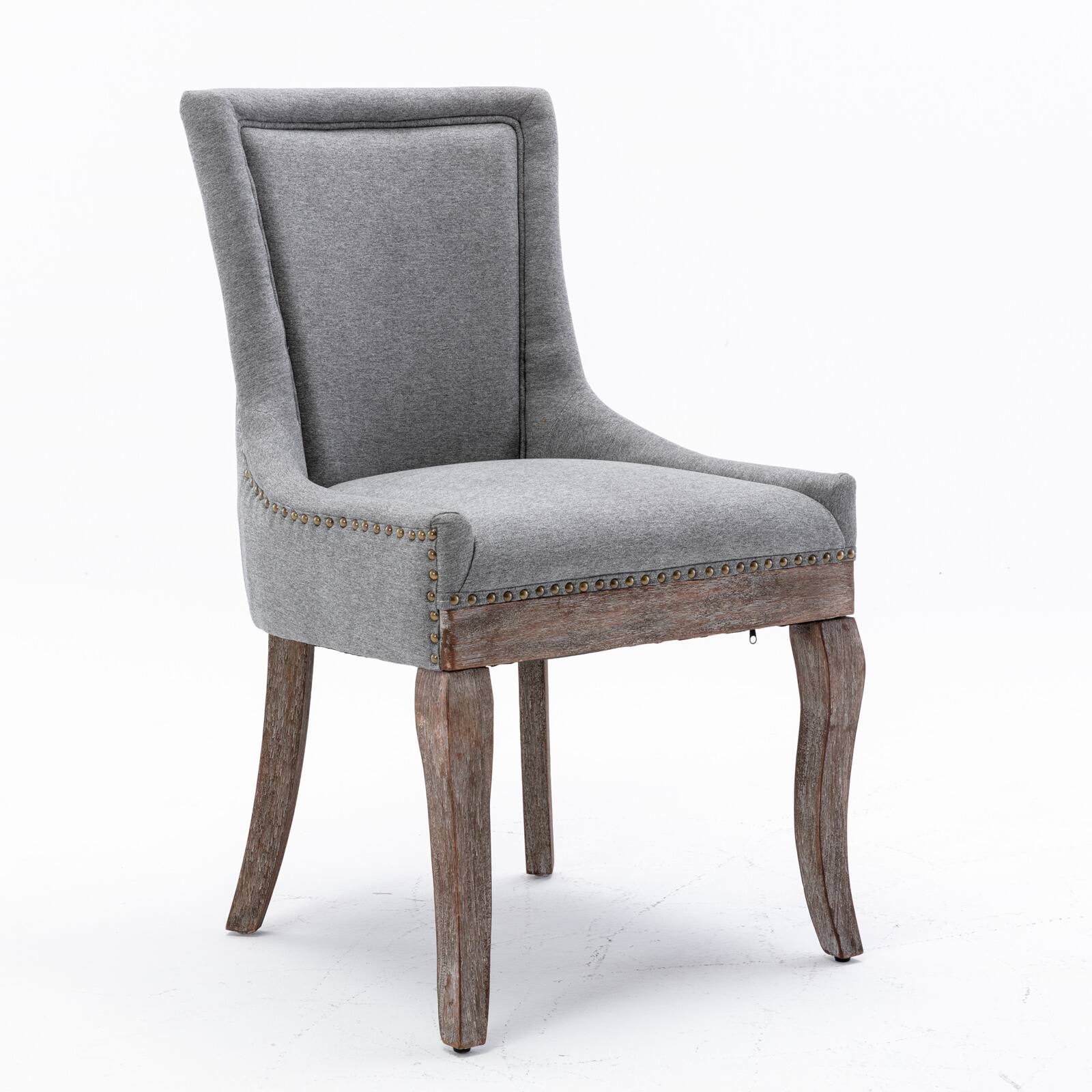 Left. GOODSILO - Ultra Side Dining Chair Set of 2, Thickened Fabric, Solid Wood Legs, Bronze Nail Head - Gray.