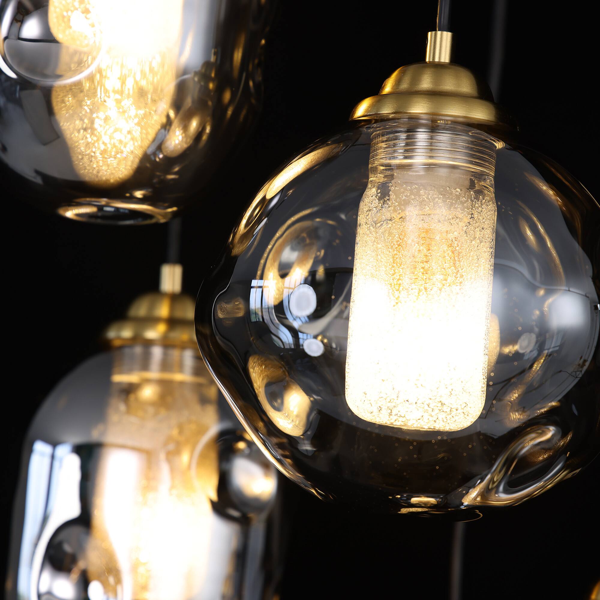 Alt View 8. Siljoy - 5 Light Staircase Pendant Light Sand Black Antique Brass Smoked Gray Glass Shades Adjustable Height for Entryway Foyer - Black.