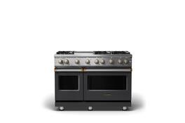 Viking - 5-Series 6.1 cu ft Freestanding all Gas Sealed Burner Range with Double Oven - Cast Black with Brushed Brass Trim - Cast Black