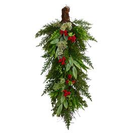 BreeBe - 30” Cedar and Berry Christmas Swag - Multi