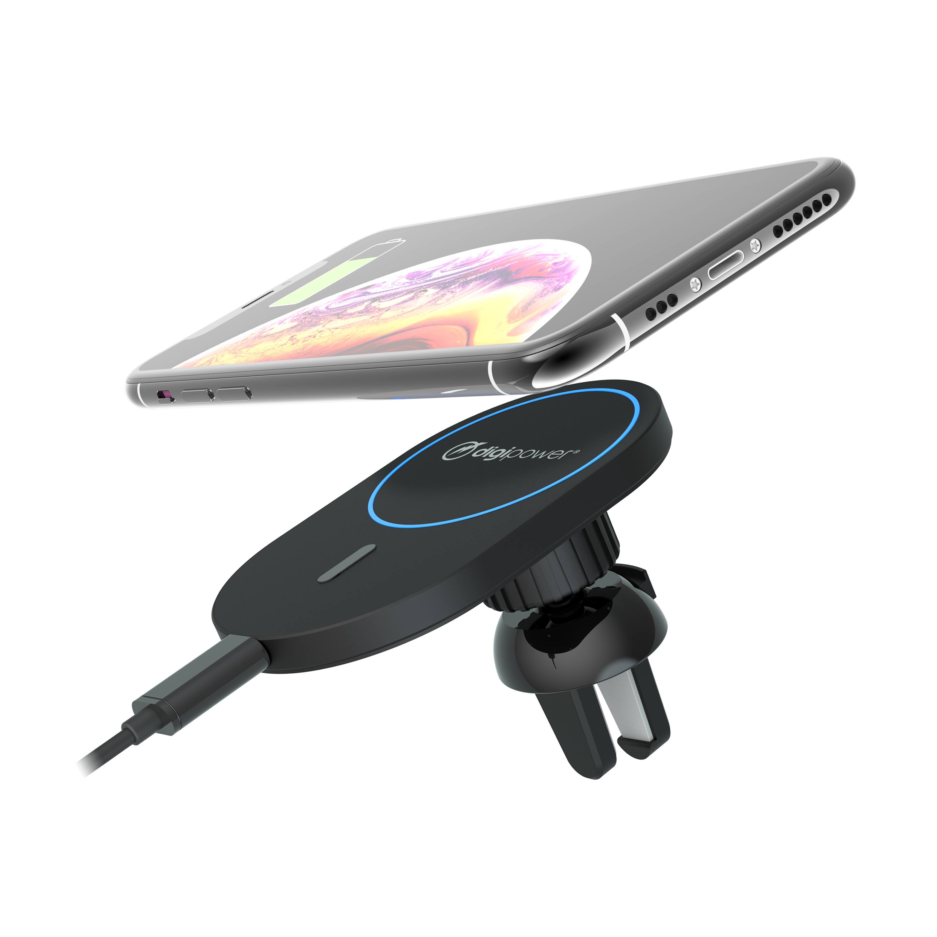 Angle. Digipower - Digipower Slim & Magnetic Wireless Charging Phone Mount for Car Vent - Black.