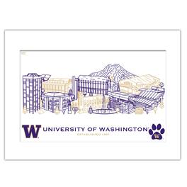 Indigo Falls - Washington Huskies 11" x 14" Matted Campus Wall Art Collage - Multicolor