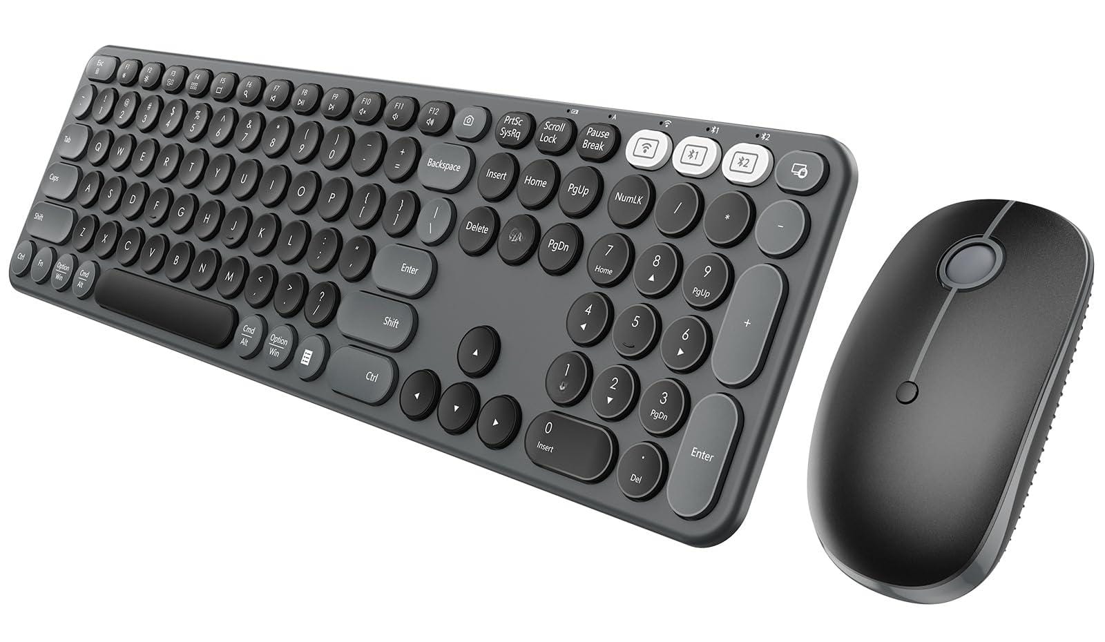 HM 1810 - And Mouse Combo Coe202 2 Usb Dual Round Cute Keycaps Full Size Wireless Compatible For Pc computer laptop - Black