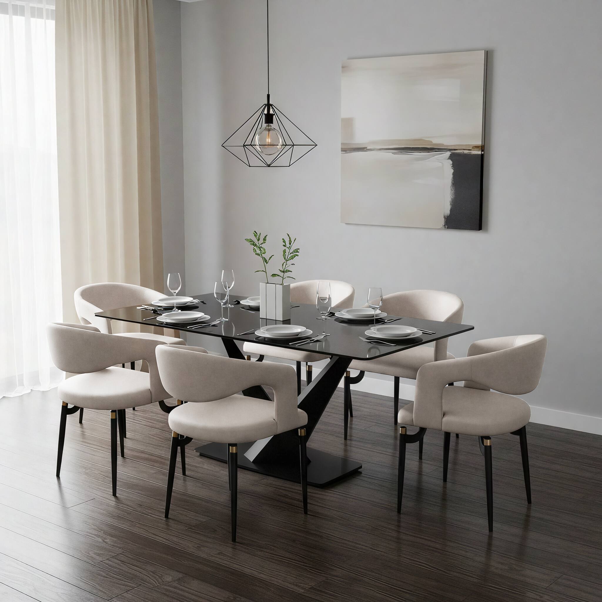 Alt View 2. LeisureMod - Entice 4-PCS Modern Upholstered Leather Kitchen & Dining Chair with Floor Glides - Cream.