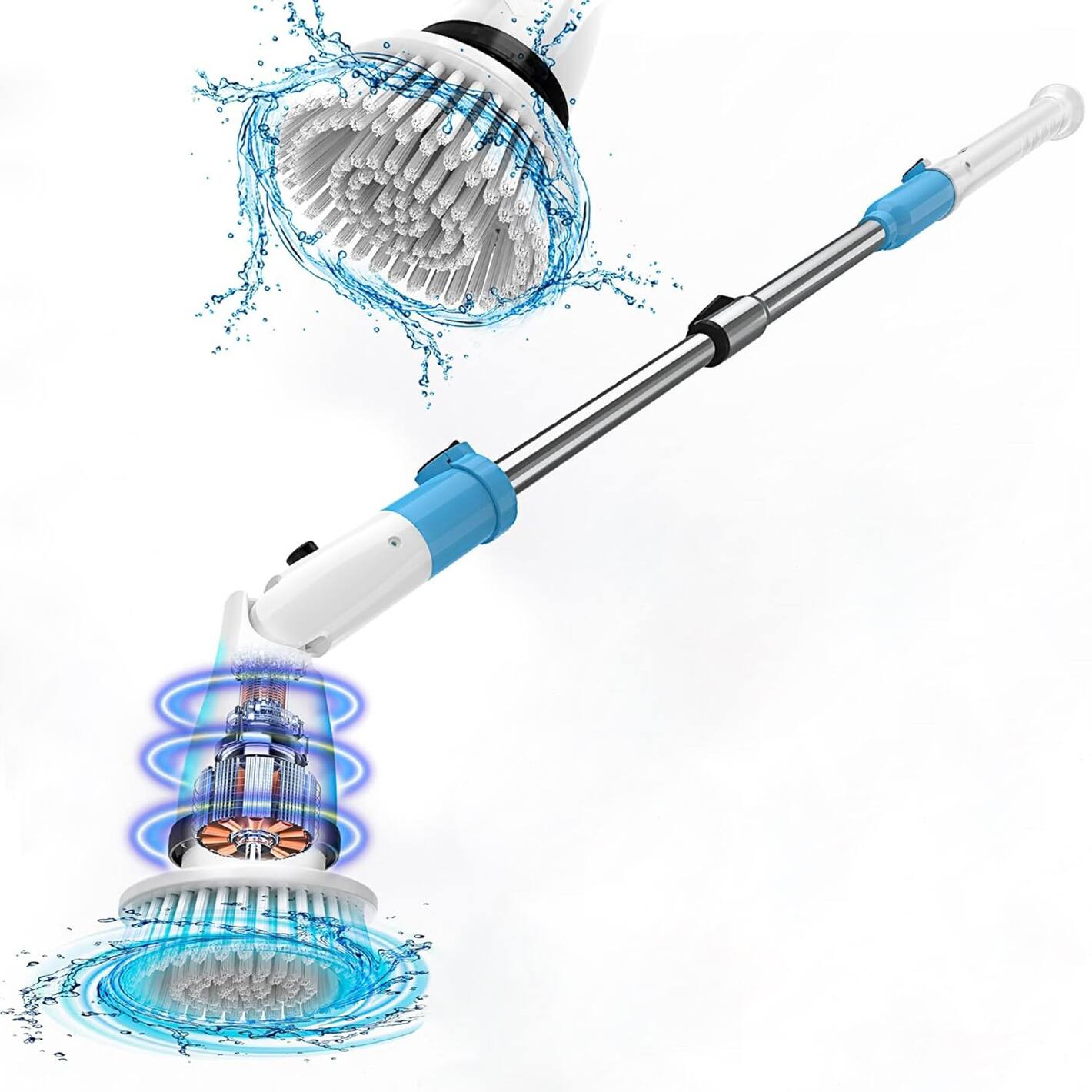 Front. INSE - Electric Spin Scrubber, Shower Cleaner Brush with 5 Replaceable Cleaning Heads,Extendable For Bathtub Floor Kitchen - Blue.