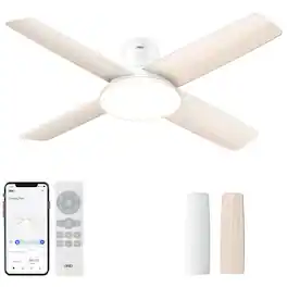DREO - 44 in. Indoor White Smart 4-Blade Ceiling Fan with Timer, Light and Remote