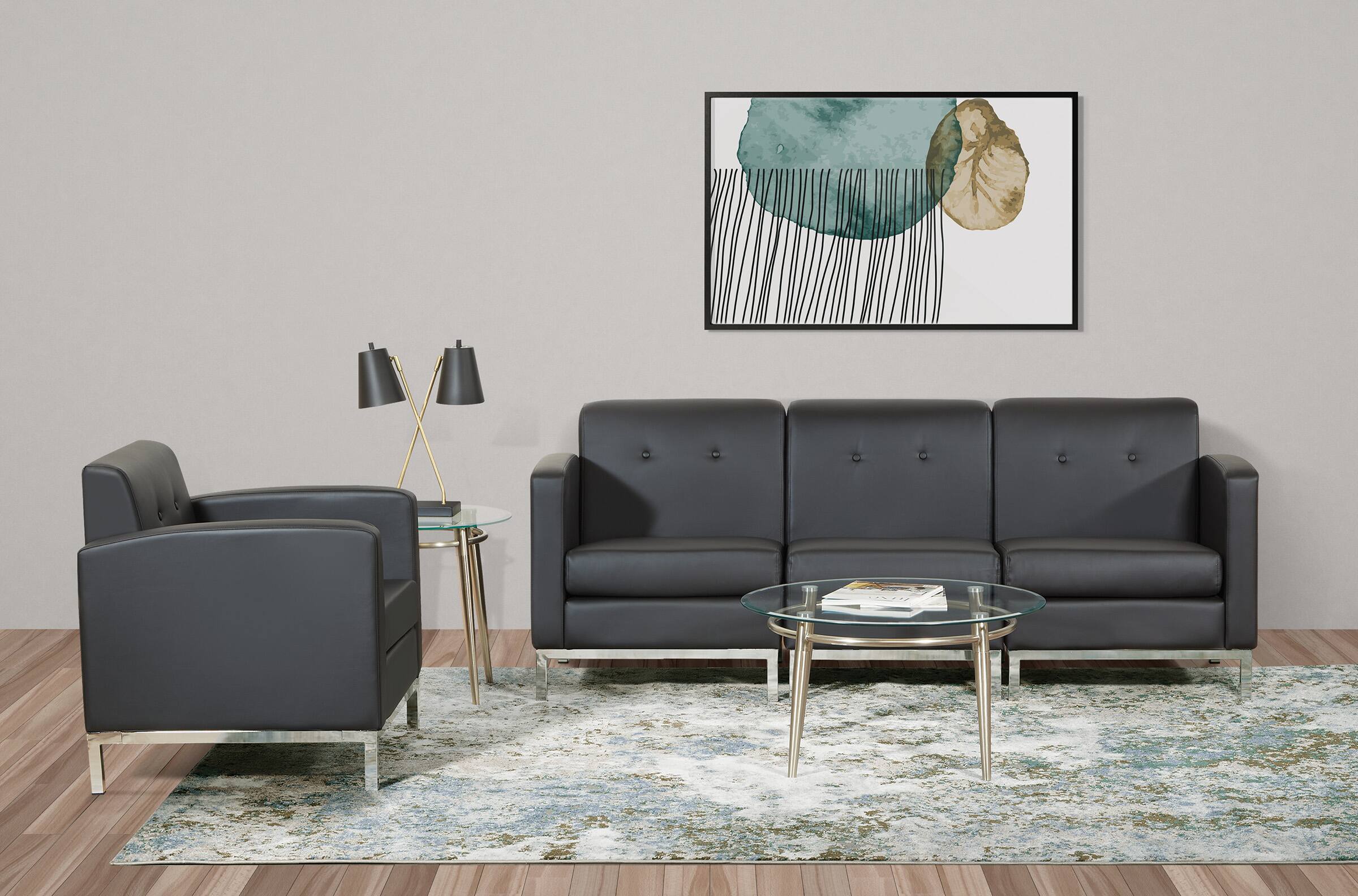 Alt View 2. OSP Home Furnishings - Brooklyn Round Glass Top Coffee Table - Glass / Brushed Nickel.