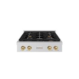 ZLINE - 30 in. Autograph Paramount Gas Rangetop w/ 4 Burners & Champagne Bronze Accents (SRTZ-30-CB) - Stainless Steel