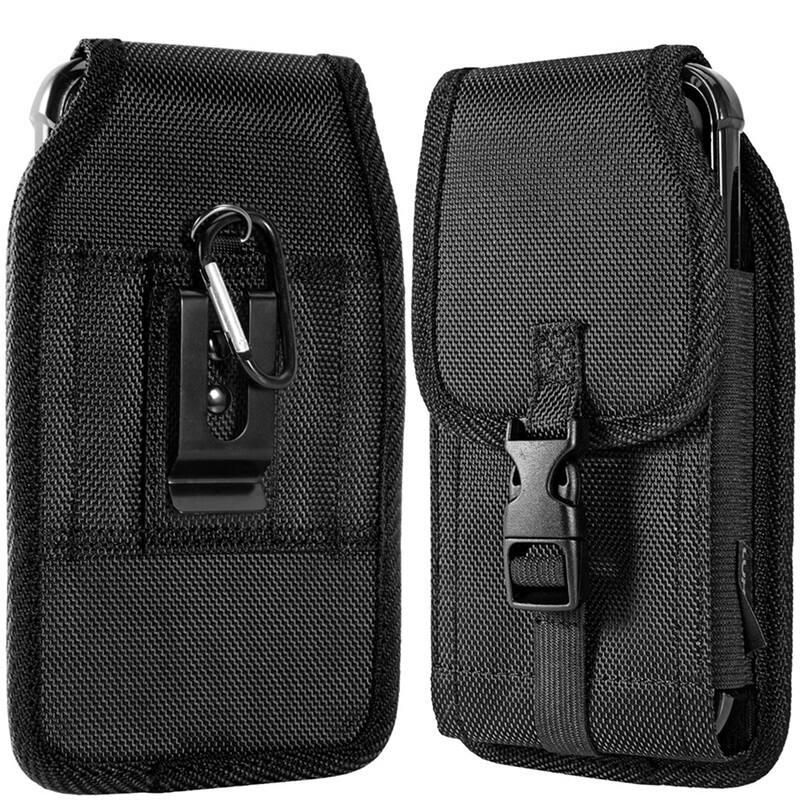 Front. LUXMO - LUXMO Extra Large Vertical Universal Leather Phone Holster with Front Buckle - Black - Black.