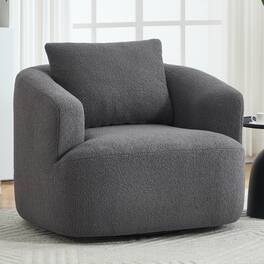 GOODSILO - 360 Degree Swivel Round Upholstered Comfort Chair with Soft Pillow, High-Resilience Sponge Single Sofa for Living Spaces - Antique Dark Grey