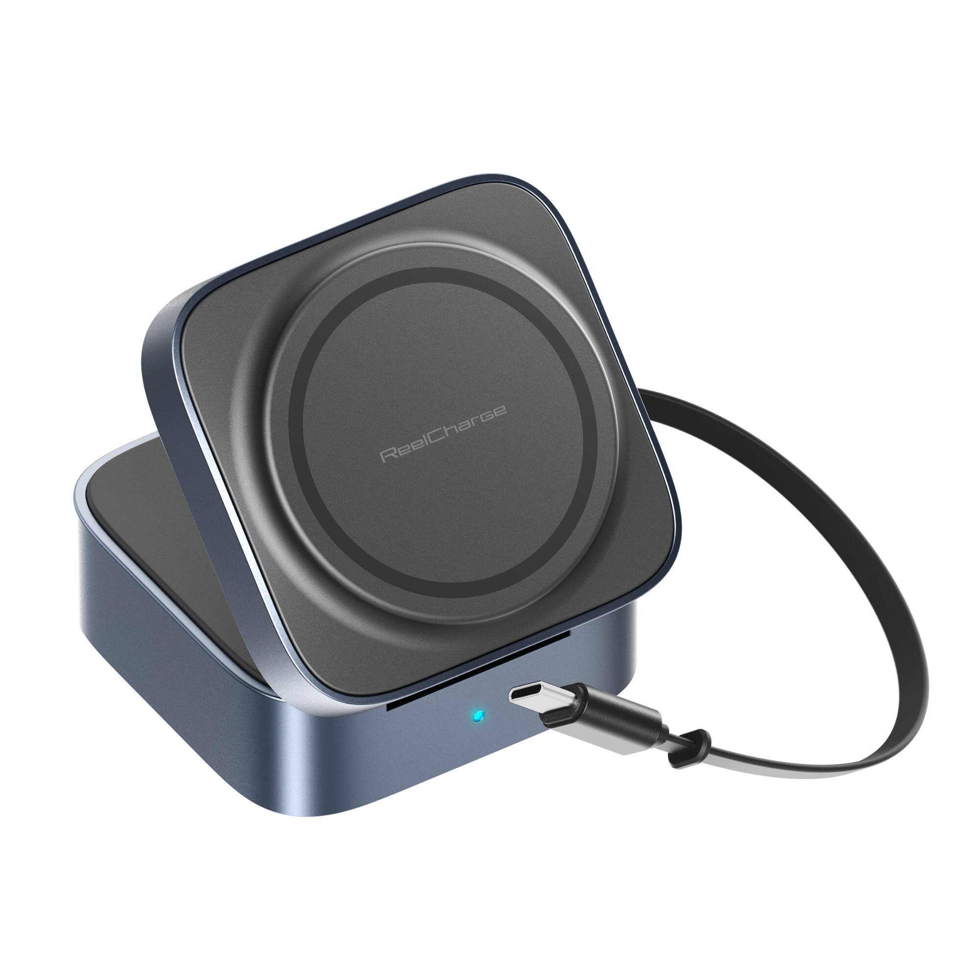 Left. ReelCharge - ReelCharge 5 in 1 Wireless Charging Station, Qi Pad Multi Device 67W USB C Black.