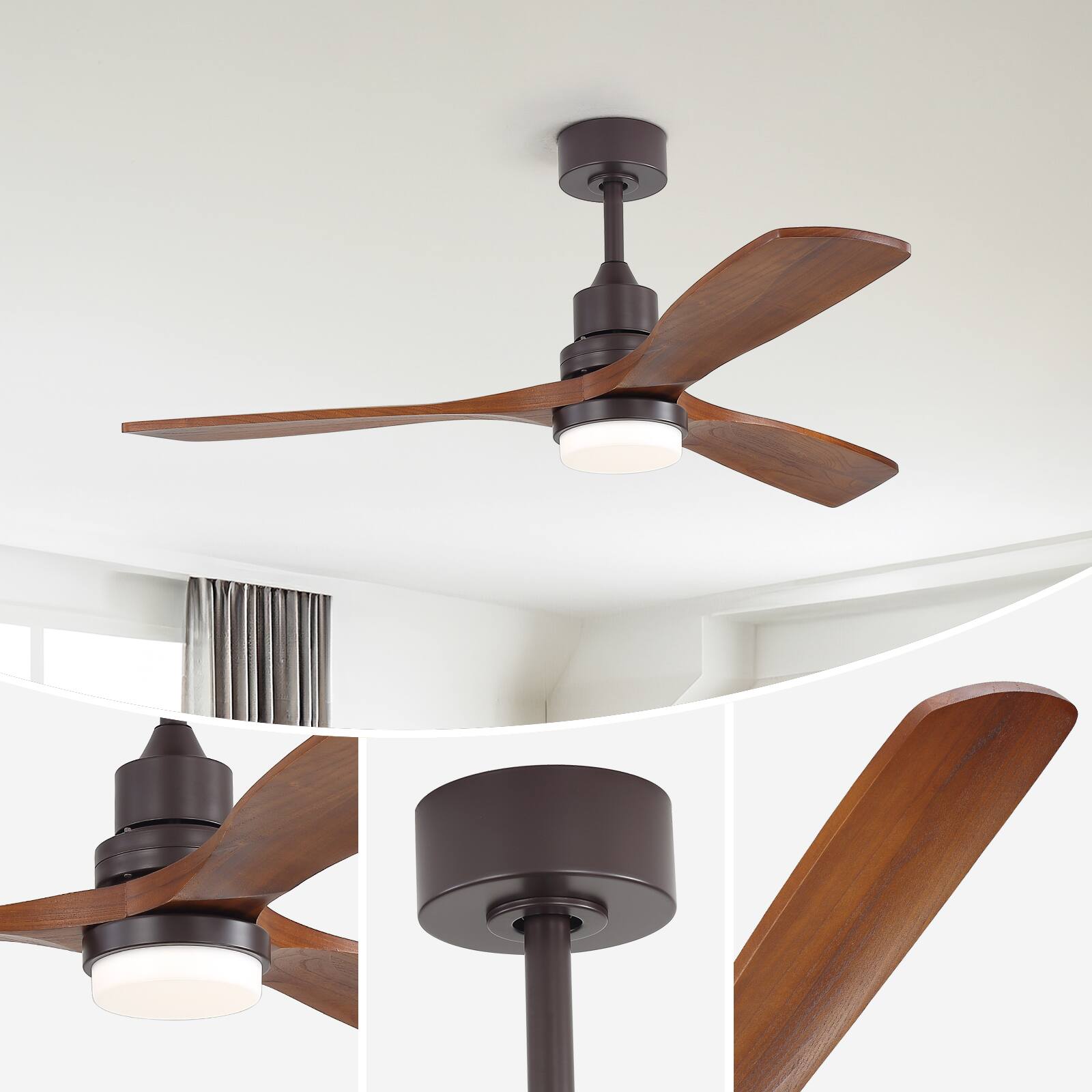Alt View 4. Sofucor - 52 Inch Remote Ceiling Fans with Lights Modern Solid Wood Outdoor Ceiling Fan for Bedroom Living Room Indoor Farmhouse - Coffee-walnut wood.