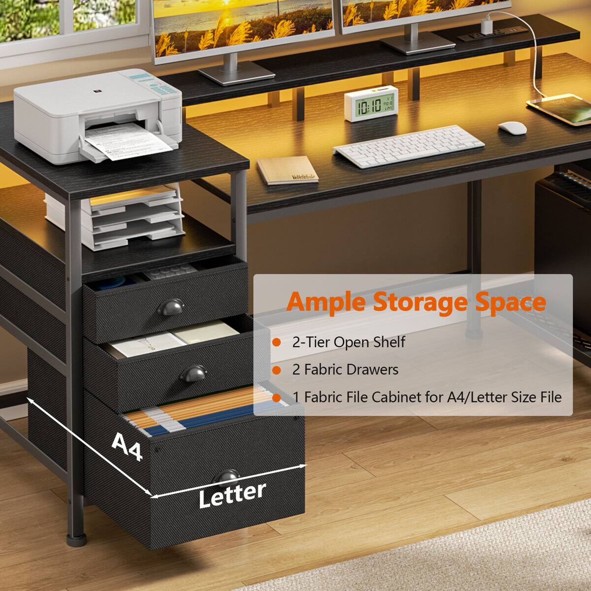 F 10 TOR 10:10 LNE Weihiehde Ample Storage Space 2-Tier Open Shelf 2 Fabric Drawers 1 Fabric File Cabinet for A4/Letter Size File