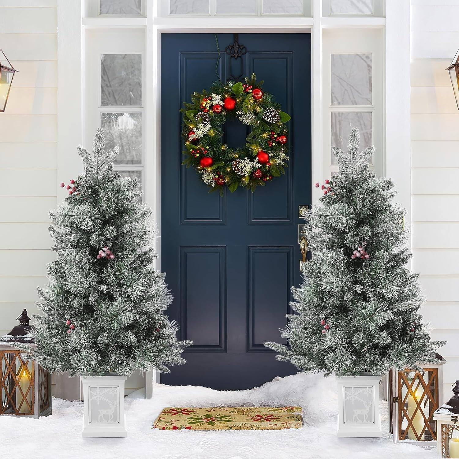 Alt View 3. Jojoka - 3 Ft Prelit Christmas Tree  Artificial Xmas Tree for Indoor Outdoor Christmas Decorations - Green 2pcs.