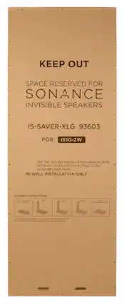 Keep Out Space Reserved for Sonance Invisible Speakers IS-SAVER-XLG 93603. For IS10-2W. See the IS10-2W Installation Manual for detailed installation instructions. Scan QR code here. In-wall installation only. Assembly instructions. Amves O pokr sie - nat-packed state StIp I Step 1 Step 1 Soep 4 Chow ready L nstait) FOR TECHNICAL SUPPORT CONTACT SONANCE AT 949-1 492-7777 OR VISIT WWW.SONANCE.COM/INVISIBLE-SERIES/PRODUCTS.