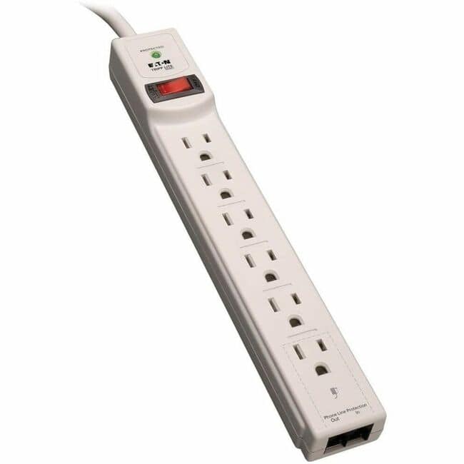 Eaton Tripp Lite Series Protect It! 6-Outlet Surge Protector, 8 ft. (2.43 m) Cord, 990 Joules, Tel/Modem Protection - Unknown