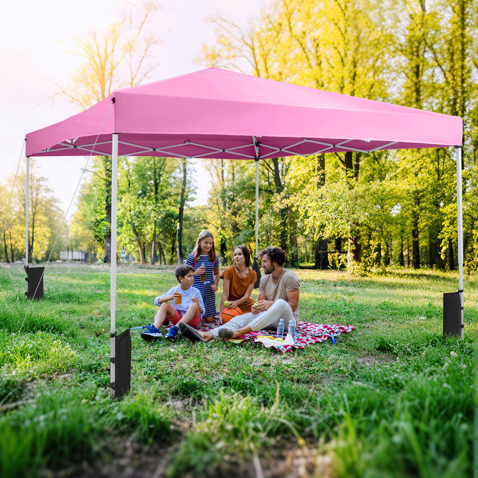 Alt View 4. Gymax - Gymax 10 x 10 FT Pop up Canopy Tent w/Carrying Bag 4 Sandbags 8 Stakes 4 Wind Ropes Pink - Pink.