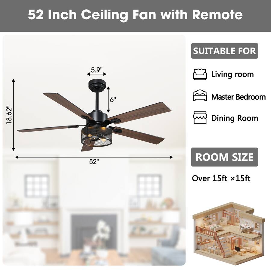 Parrot Uncle 52" Modern 6 Speed DC Motor Ceiling Fan with Light ...