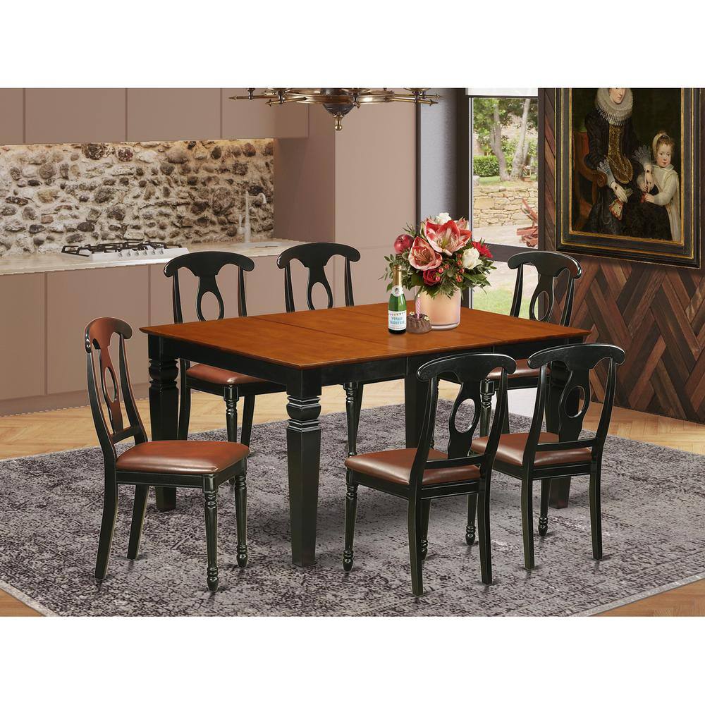 Back. East West Furniture - 7 Pc Kitchen table set with a Dining Table and 6 Leather Kitchen Chairs in Black - Black & Cherry.