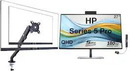 HP - Series 5 Pro 27" QHD IPS Monitor, AntiGlare, FlickerFree, Displayport, HDMI, w/DKZ Hub & ErgoFlexy Single Mount Arm - Black/Silver
