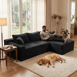 Boyel Living - 106.3-Inch Corduroy Modular L-Shaped Cloud Sectional Sofa with Chaise - Black