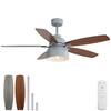 Front. Sofucor - 52 Inch Industrial Style Ceiling Fan with Light and Remote E26 5 Dual Finish Blades Reversible DC Farmhouse Ceiling Fan - Silver.