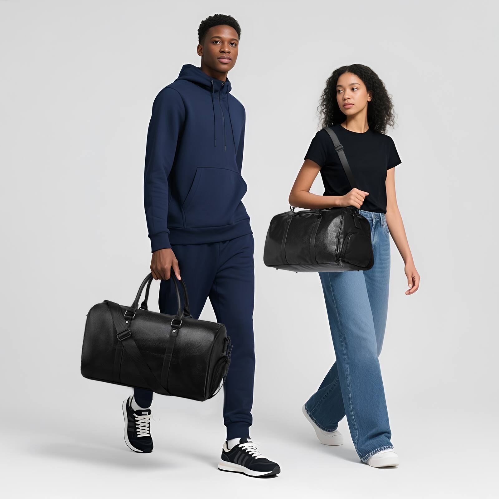 Alt View 5. Unique Bargains - Leather Travel Duffle Bag for Men Women Stylish Water-Repellent Overnight Bag W/Shoe Pouch for Business Sport Gym - Black.