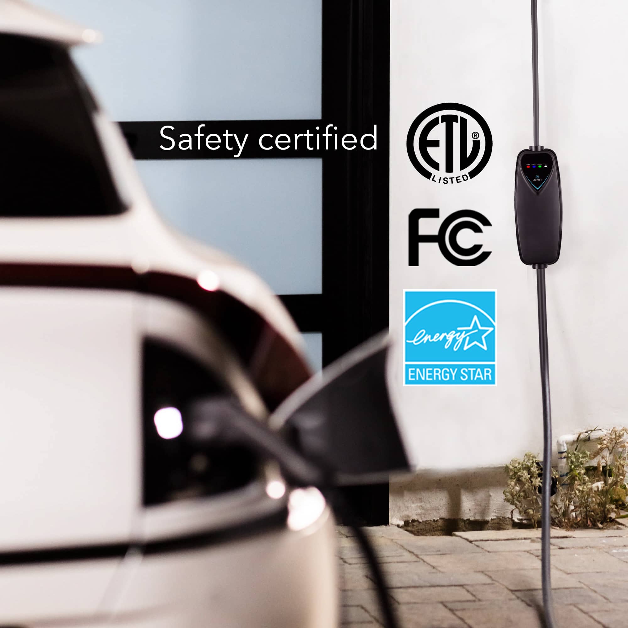 The text on the image can be grouped and corrected as follows:
"Safety Certified" is the first group.
"ETD Listed" is the second group.
"FC" is the third group.
"Energy Star" is the fourth group.