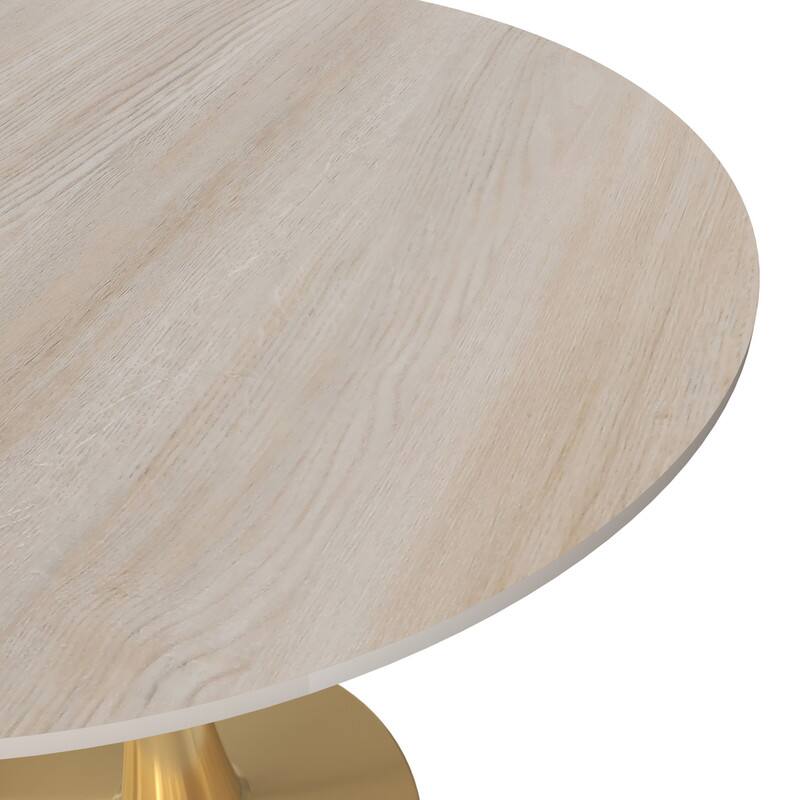 Alt View 4. LeisureMod - Bristol 31" Round Minimalist Dining Table, Sintered Stone or MDF Top - Space-Saving Pedestal Base Kitchen & Cafe Table - Stone - Natural Wood.