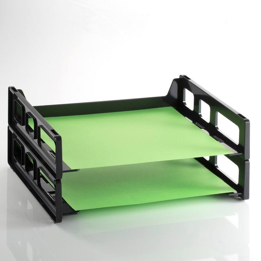 Left. Officemate - Officemate Side Load Letter Tray - 2.75" Height x 13.18" Width x 9" Depth - Desktop - Stackable Durable - Black - Plasti.