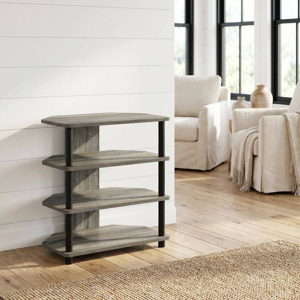 Alt View 1. FurniFact - Wooden TV stand, French Oak Grey, Black finish, 4-Tier Storage, Living Room - Gray Black.