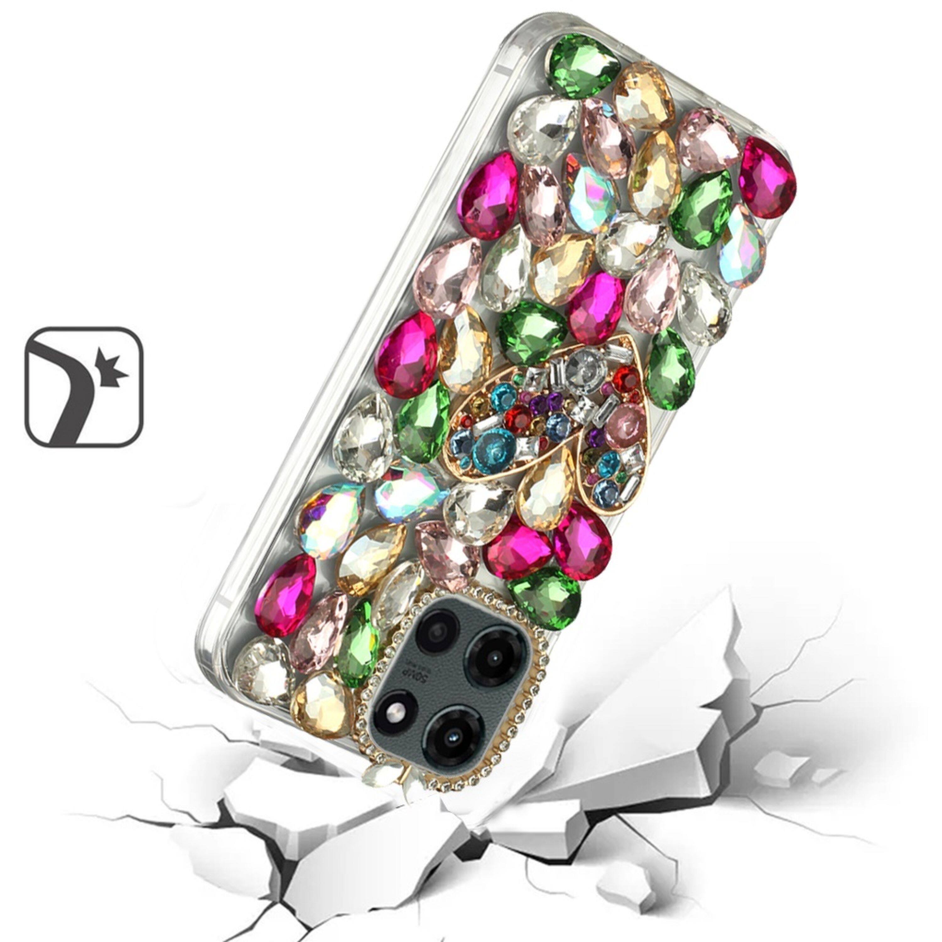 Angle. Kitcheniva - Full Diamond Bling With 3D Jewel Case Plus Tempered Glass For Moto G Stylus 2026/2025 Colorful Ornaments - Multicolor.