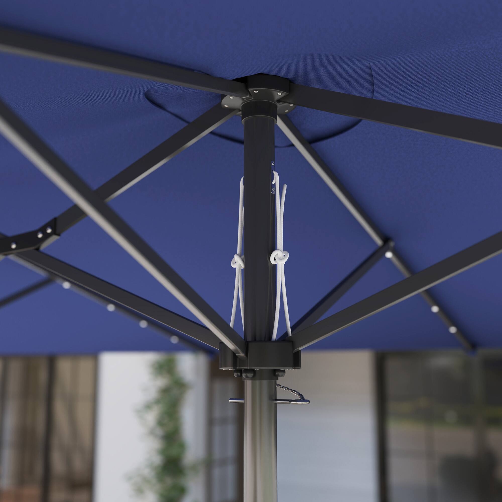 Alt View 4. Outsunny - 14.8ft Double Umbrella, Large Outdoor Patio Sun Shade with LED Solar Light for Garden - Navy Blue.