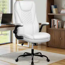 Brick Attic - 330lbs Ergonomic Leather Office Chair with Headrest and Adjustable Armrests , 135° Swivel Desk Chair Height Adjustable - White