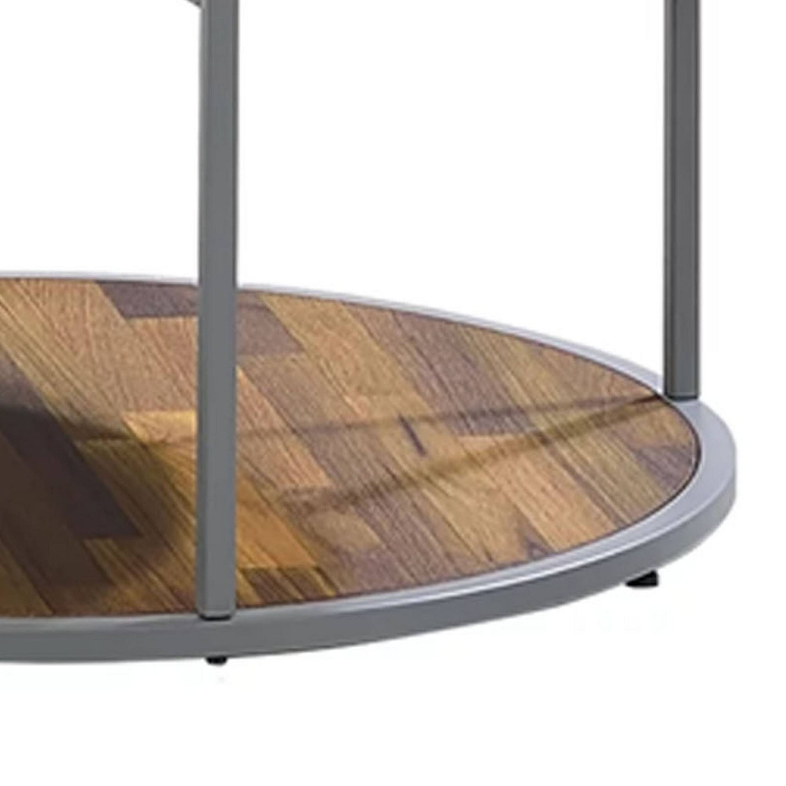 Alt View 3. Manhattan Lane - Lenn 24 Inch 3 Tier Round Brown Side End Table, Half Shelf, Gray Frame - Brown, Gray.