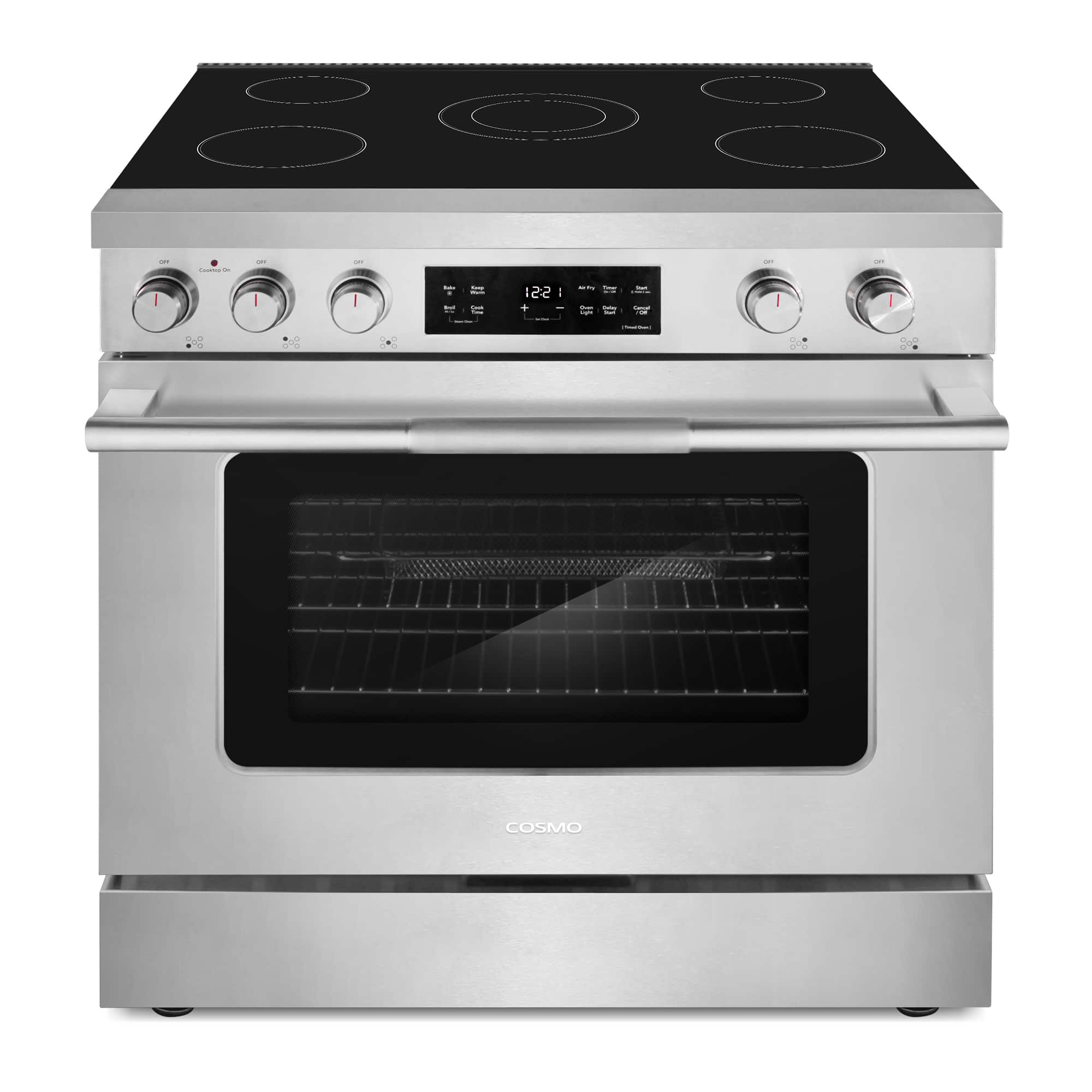 COSMO - COS-RES365SS 36 in. Stellar Collection 5.8 cu. ft. Electric Range, 5 Burner Ceramic Glass Cooktop, Convection Oven - Stainless Steel
