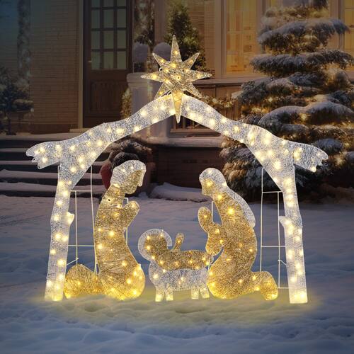 Alt View 7. Winado - 6 FT Lighted Christmas Jesus Baby Nativity with LED for Outdoor Yard Lawn Decoration - Sliver Roof.