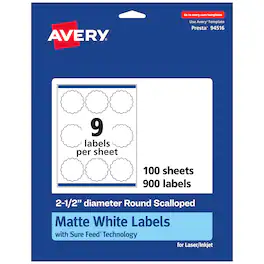 Avery - Round Scalloped Labels, 2.5" diameter, 900 Labels - White