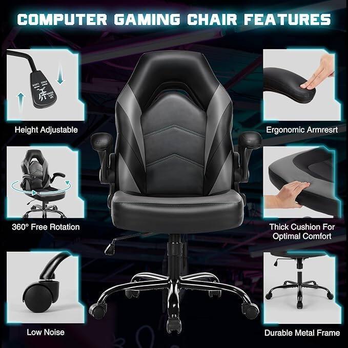 COMPUTER GAMING CHAIR FEATURES

- Height Adjustable
- Ergonomic Armrest
- 360° Free Rotation
- Thick Cushion For Optimal Comfort
- Low Noise
- Durable Metal Frame